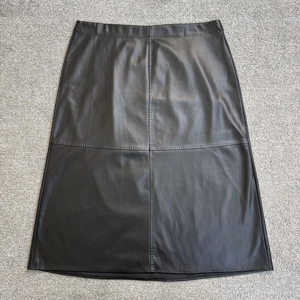 Max Studio Skirt Womens 1X Black Faux Leather Midi Pencil Chic Grunge Goth Punk